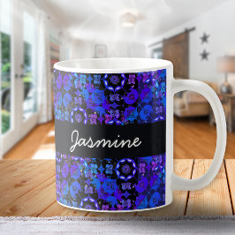 Coola Groovy Boho Retro Chic Blå Lila Hippie Kaffemugg