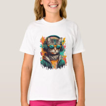 Coola Groovy Cat med hörlurar som lyssnar på musik