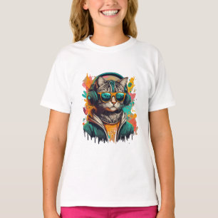 Coola Groovy Cat med hörlurar som lyssnar på musik T Shirt