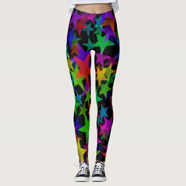 Coola Groovy Regnbågsstjärnor Leggings (Framsida)