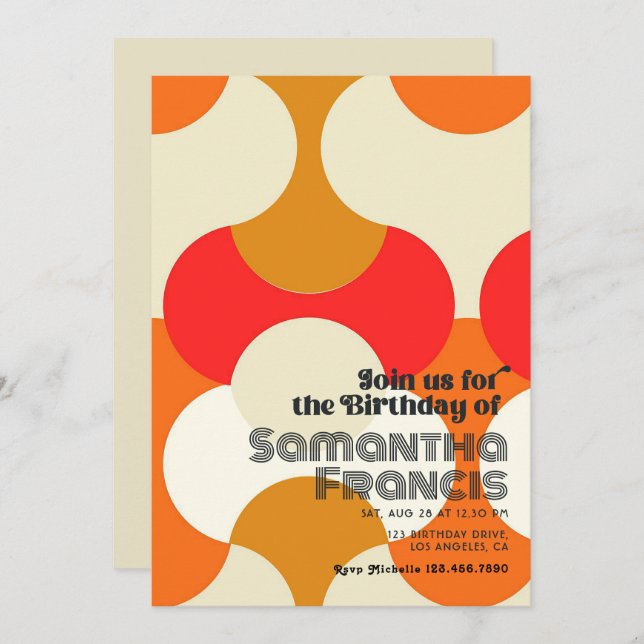 Coola Groovy Retro-Födelsedagsfest Inbjudningar (Fram/baksida)