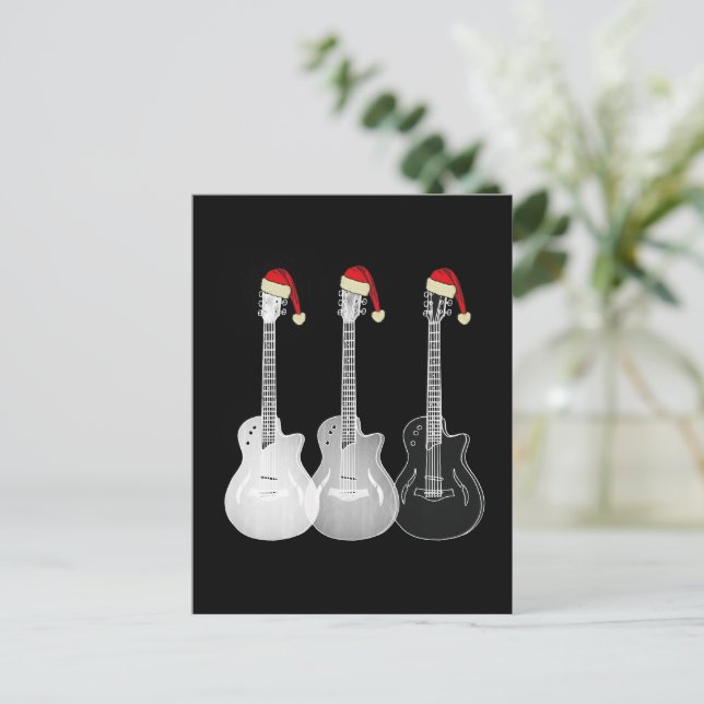 Coola Guitar Santa Black and White Helg Vykort (Stående Fram)