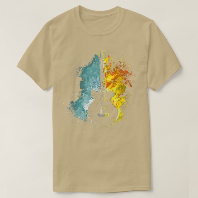 Coola Guitar Tee med Blue and Gult Flames Guitar (Design framsida)