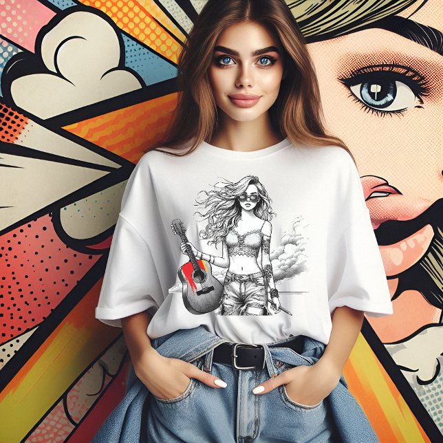 Coola Guitarist Girl Art T Shirt (Guitarist Girl)