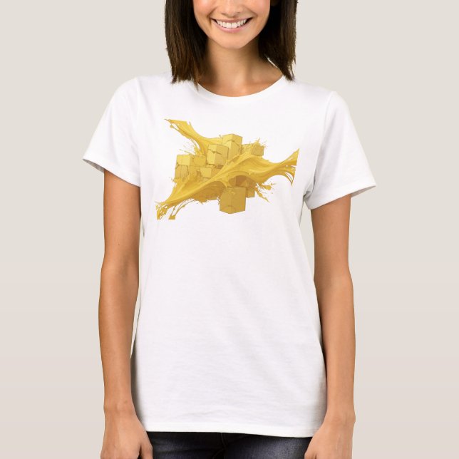 Coola Guld Abstrakt Kubisk Modekonst T Shirt (Framsida)