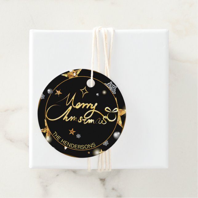 Coola Guld Black Metallic Stars God jul Gåvor Etiketter (På plats)