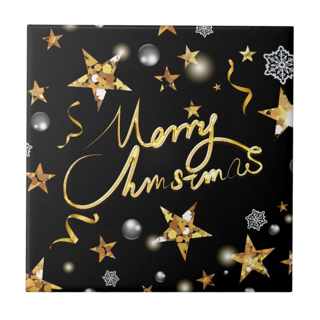 Coola Guld Black Stars Luxury Metallic Mode Julaft Kakelplatta (Framsidan)