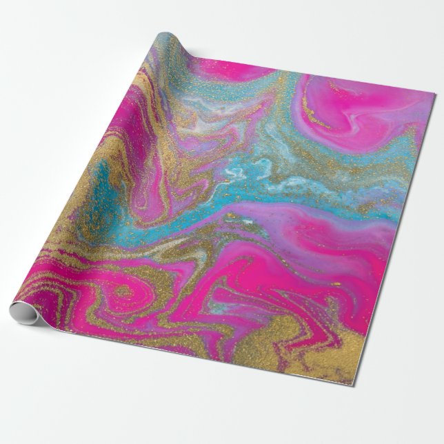 Coola Guld Colorful Marble Struktur Presentpapper (Utrullad)
