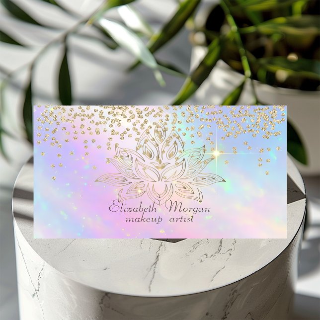 Coola Guld Diamanter Lotus Färgglad Holografisk Visitkort (Skapare uppladdad)