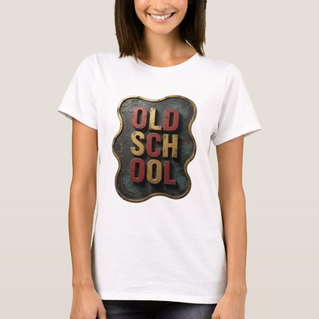 Coola guld OLD SCHOOL tryck T Shirt (Framsida)