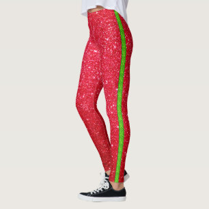coola gullig röd grönt glitter leggings