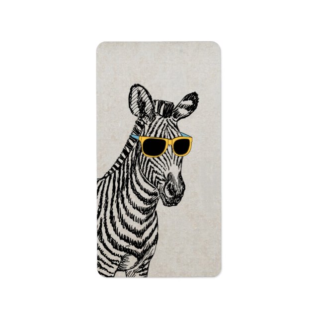 Coola gullig zebrasketch med trendig glas adressetikett (Framsidan)