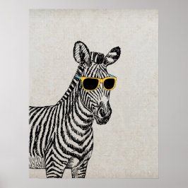 Coola gullig zebrasketch med trendig glas poster