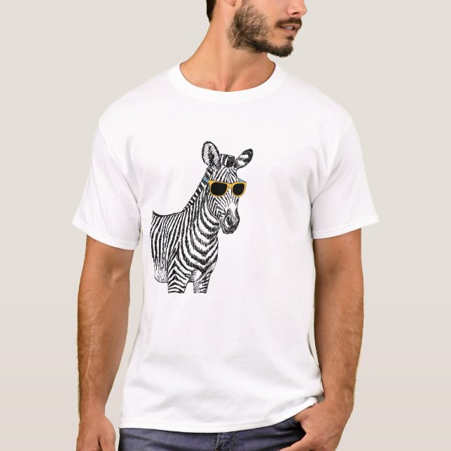 Coola gullig zebrasketch med trendig glas tee shirt (Framsida)
