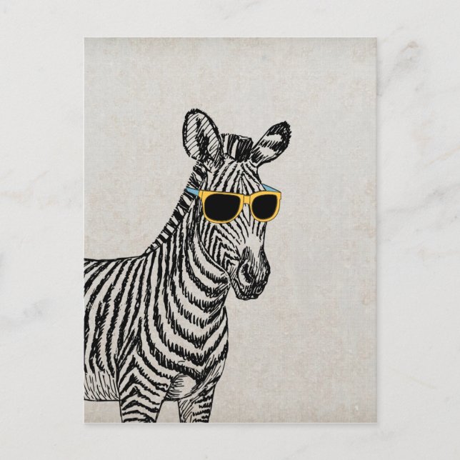 Coola gullig zebrasketch med trendig glas vykort (Framsida)