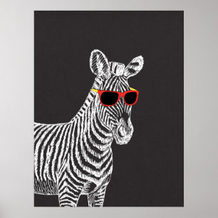 Coola, gullig zebravit skiss med glasögon poster