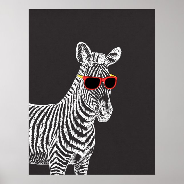 Coola, gullig zebravit skiss med glasögon poster (Framsidan)