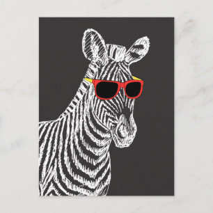 Coola, gullig zebravit skiss med glasögon vykort