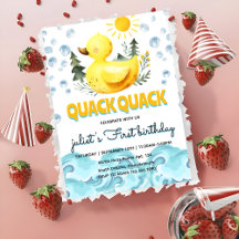 Coola gult 1:a födelsedagsinbjudan av gummi anka