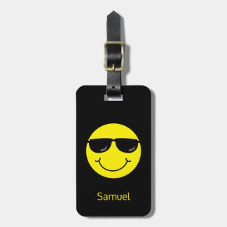 Coola Gult Emoji Ansikte med Sunglass Monogram Bagagebricka