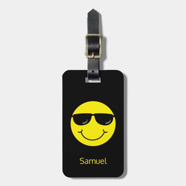 Coola Gult Emoji Ansikte med Sunglass Monogram Bagagebricka (Vertikal Framsida)