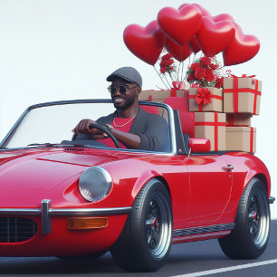 Coola Guy in Red Conversible with Valentiness Julkort