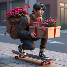Coola Guy på Skateboard med Valentineser Julkort