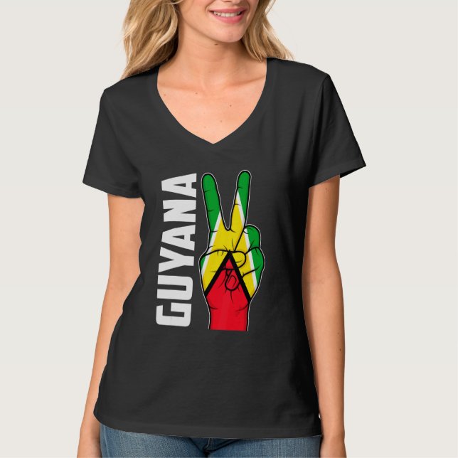 Coola Guyana Flagga Victory Two Finger Patriotic T Shirt (Framsida)