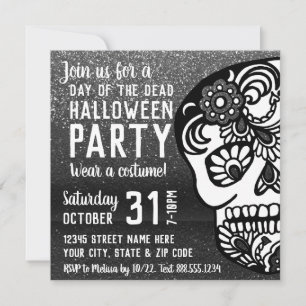 Coola Halloween Day of the dead Glitter Sugar Skul Inbjudningar
