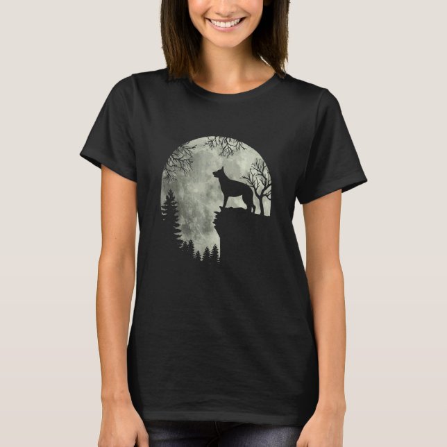 Coola Halloween Tysk Vallhund Måne Ylar I F T Shirt (Framsida)