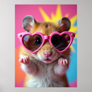 Coola Hamster in Heart Glasses - Pop Meme Pet Art Poster