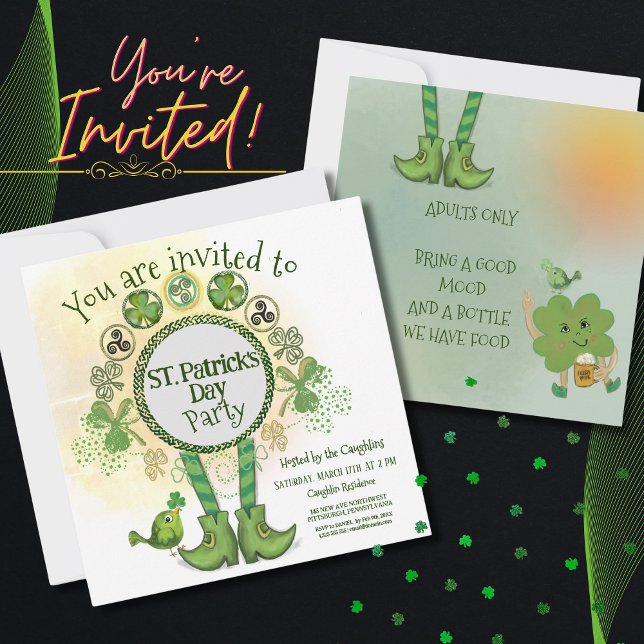 Coola Hand plockade St. Patrick Day Party-inbjudan Inbjudningar (Cool Hand Drawn St. Patrick Day Party Invitation)