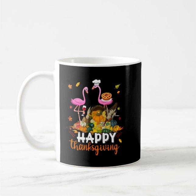 Coola Happy thanksgiving Flamingo Drinking Vin Lov Kaffemugg (Vänster)