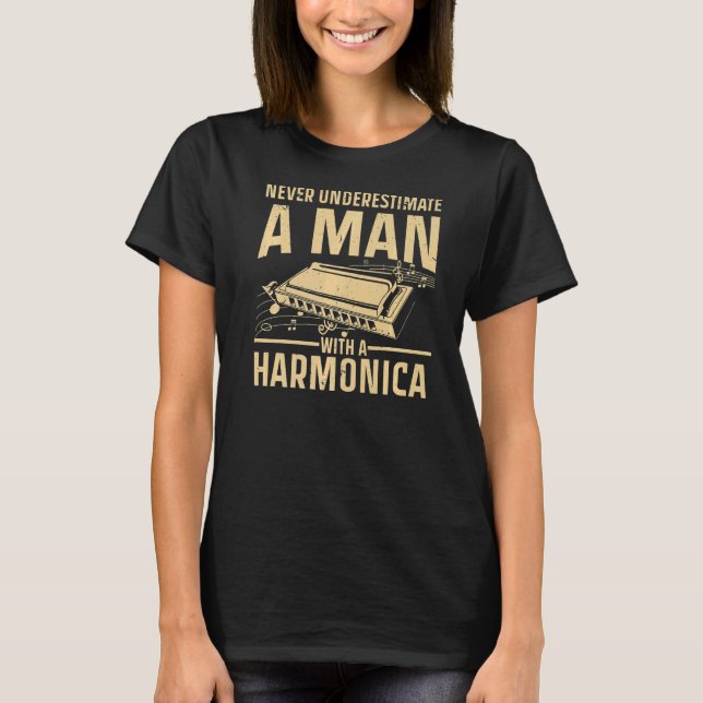 Coola Harmonica För manar Boys Harmonica Player In T Shirt (Framsida)