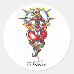 Coola Heart Sword and Snake tattoo-dekal Runt Klistermärke