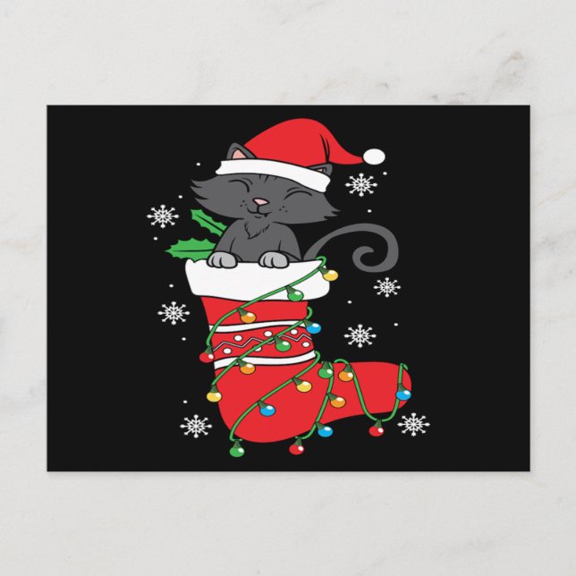 Coola Helgdag Gift med Black Cat Stockings Vykort (Framsida)
