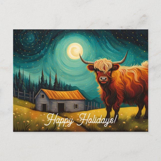 Coola Highland Cow Farm House Helgdagars Vykort (Framsida)