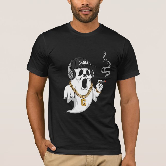 Coola Hip hop Ghost med Guld chain and Cigar T Shirt (Framsida)