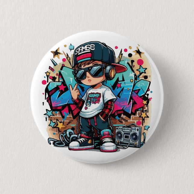 Coola Hip-Hop-Kid Graffiti Stil-Knapp Knapp (Framsida)