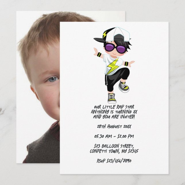 Coola Hip hop Rap Boy Break Dancer Födelsedagsfest Inbjudningar (Fram/baksida)