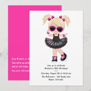 Coola Hip hop Rap Tutu Girl Födelsedagsfest Inbjudningar