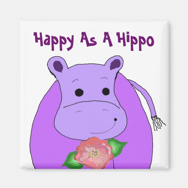 Coola Hippo med blommor Magnet (Framsidan)