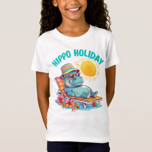 Coola hippo på sol lounger t shirt (Framsida)