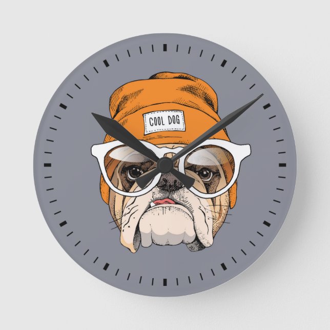 Coola Hipster Bulldog Rund Klocka (Framsida)