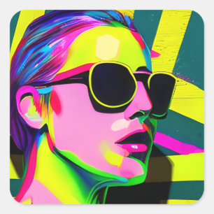 Coola Hipster i solglasögon Modern Art Fyrkantigt Klistermärke