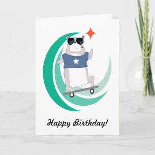 Coola Hipster Skateboarding Bear Birthday Kort