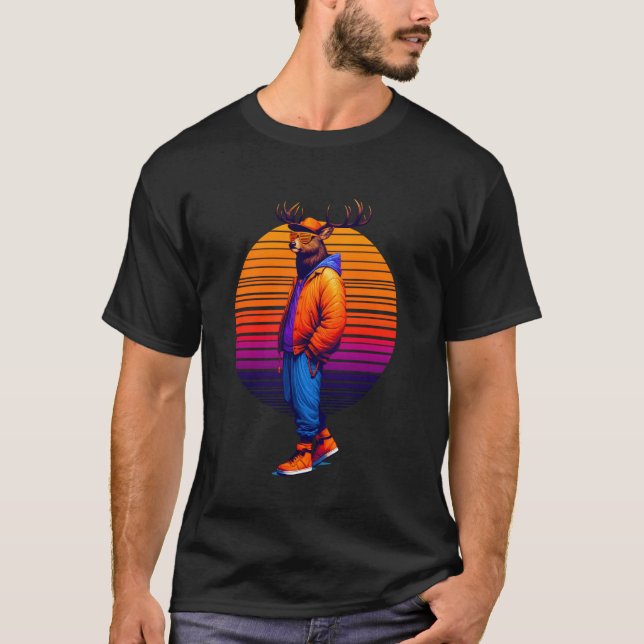 Coola Hjort Modern Urban Stil Sunset Retro Art T Shirt (Framsida)