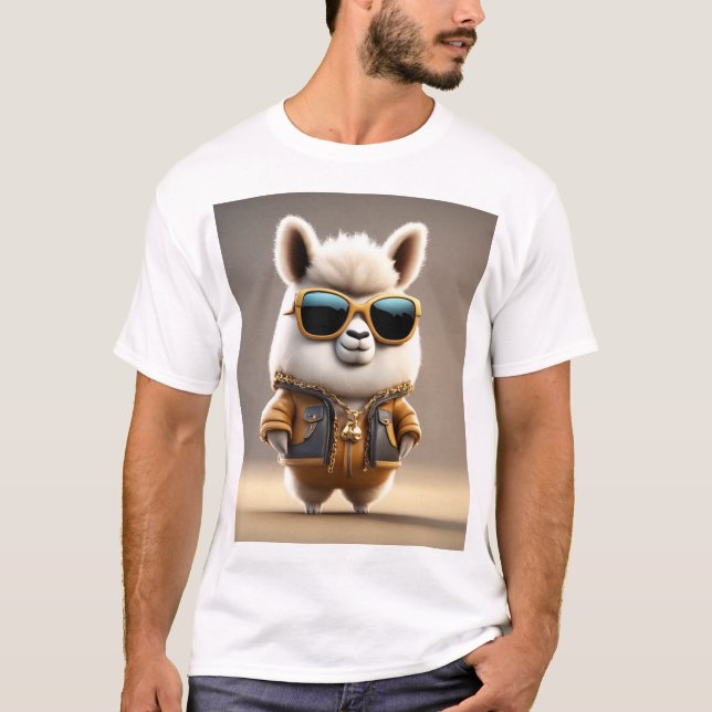 Coola, höft, Trendig Fluffy Lama T Shirt (Framsida)