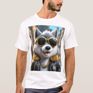 Coola, höft, Trendig Fluffy-Varg T Shirt