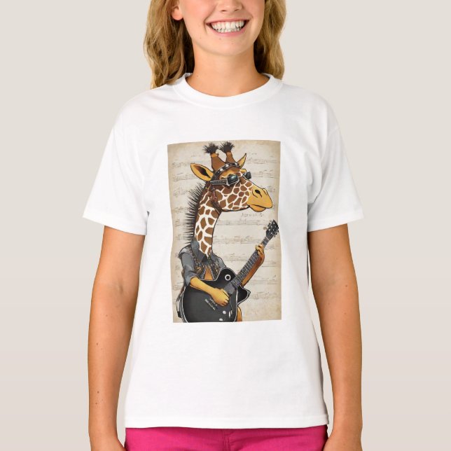 coola, höftunge flicka, giraff t-shirt design vild (Framsida)